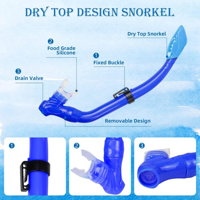 Kids Snorkeling Set with Flippers+Panoramic Snorkel Mask+Dry Top Snorkel+Earplugs+Gear Bag,Snorkeling Gear for Kids,Youth,Boys and Girls Age 5-12 - Image 4