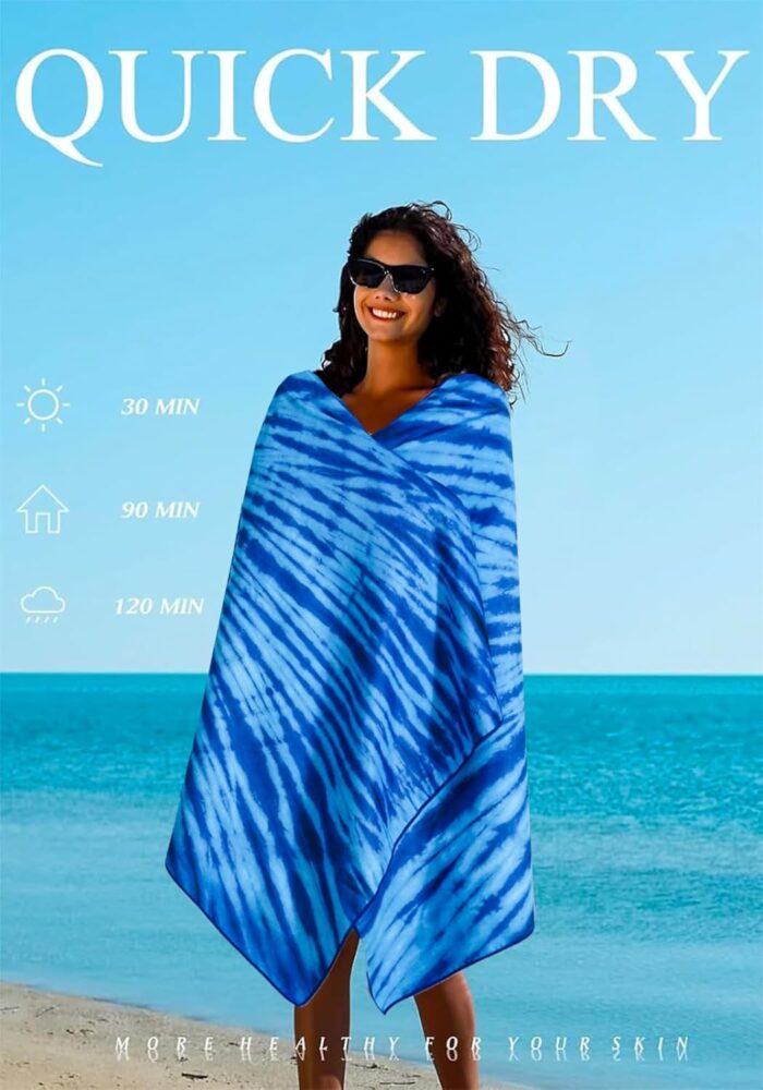 4 Pack Microfiber Lightweight Thin Beach Towel Sand Free Quick Dry Super Absorbent Large Towels for Swimming Pool Yoga Gym Travel Vacation Beach Accessories Essentials for Adults - Image 6