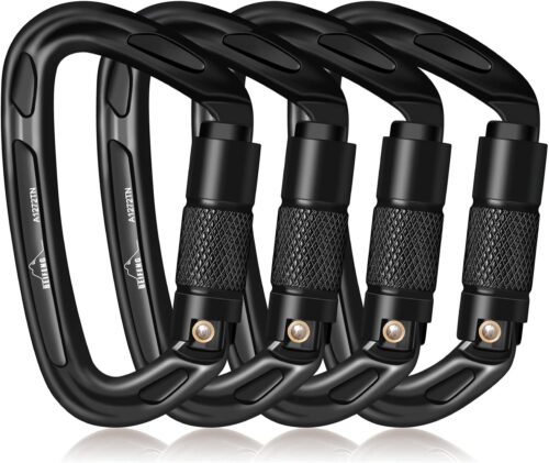 25KN Auto Locking Carabiner - UIAA Certified Heavy Duty Climbing Carabiners for Rock Climbing, Camping, Rappelling, Hunting, Rescue Equipment - Professional Carabiner Clips (Black)