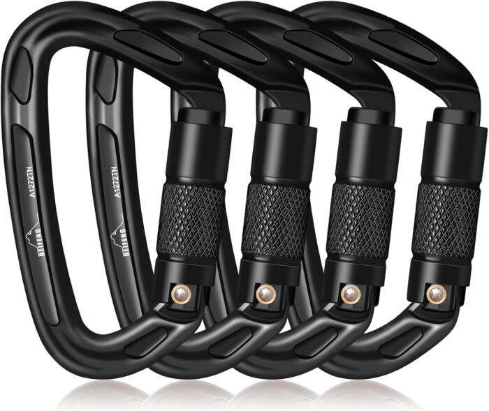 25KN Auto Locking Carabiner - UIAA Certified Heavy Duty Climbing Carabiners for Rock Climbing, Camping, Rappelling, Hunting, Rescue Equipment - Professional Carabiner Clips (Black)