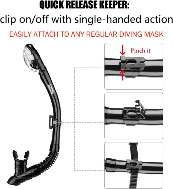 Aegend Dry Snorkel, Dive Mask Easy-Breath Free Diving Snorkel for Snorkeling Scuba Diving Freediving Swimming, with Top Dry Valve and Food-Grade Silicone Mouthpiece - Image 6