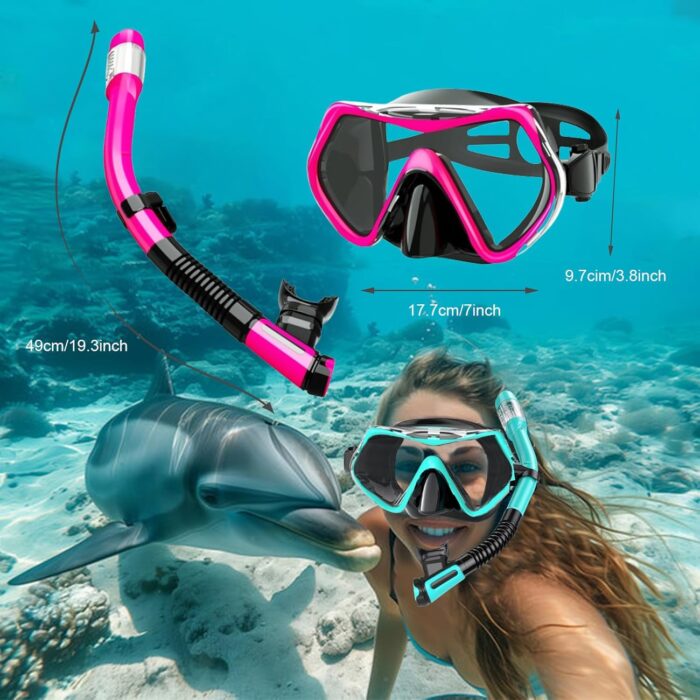 Snorkeling Gear for Adults,Snorkel Mask Adult Dry Top Snorkel Set Panoramic View Snorkel Gear Anti-Fog Scuba Diving Mask for Lap Swimming Snorkeling Diving Scuba Training Travel Snorkel Kit - Image 7