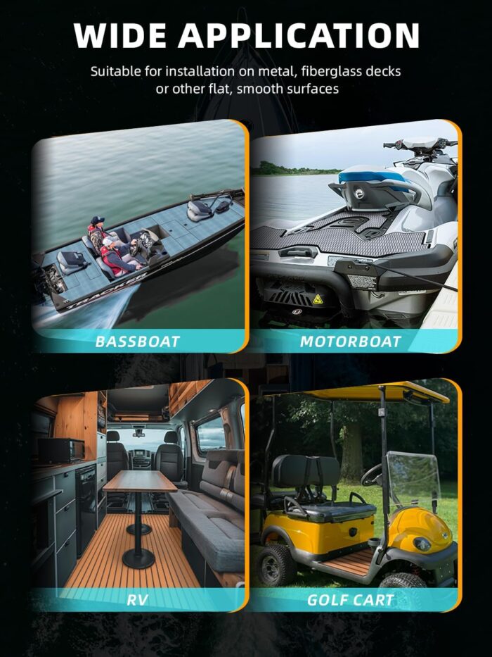 FOCEAN Boat Flooring EVA Foam Boat Decking Marine Mat Non-Slip Self-Adhesive Flooring Sheet for Motorboat Kayak Surfboard Garden Floor Swimming Pools, 94.5''x 15.7'', Grey with Black Lines - Image 7