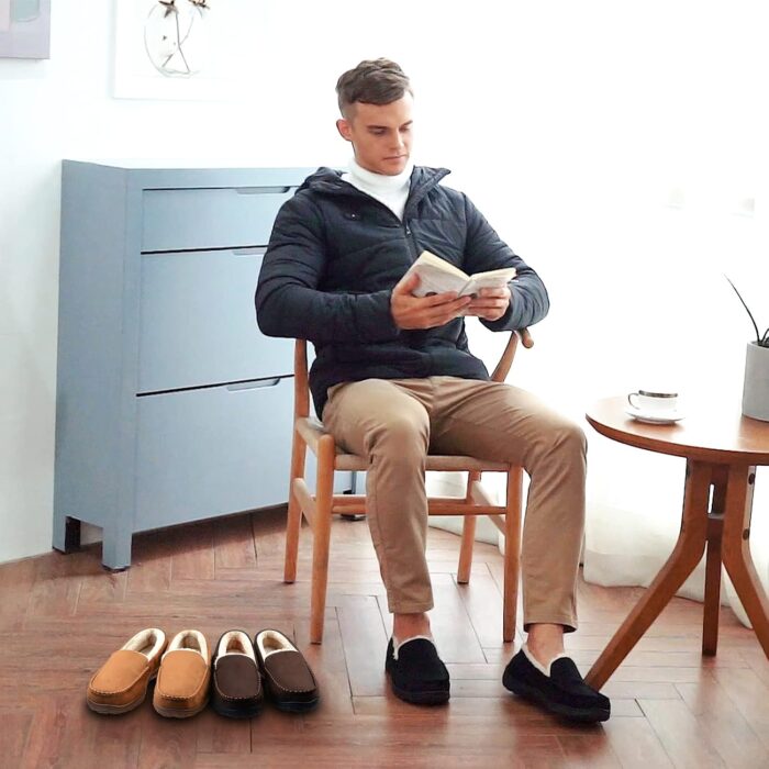 Lulex Moccasins for Men House Slippers Indoor Outdoor Plush Mens Bedroom Shoes with Hard Sole - Image 2