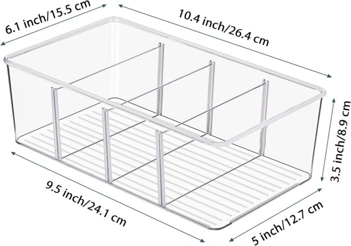 Vtopmart 8 Pack Food Storage Organizer Bins, Clear Plastic Bins for Pantry, Kitchen, Fridge, Cabinet Organization and Storage, 4 Compartment Holder for Packets, Snacks, Pouches, Spice Packets - Image 3