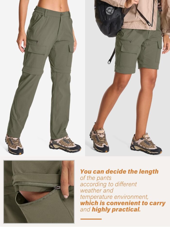 Womens Hiking Pants Convertible Quick Dry Stretch Lightweight Zip Off Outdoor Safari Pants with Cargo Pockets - Image 4