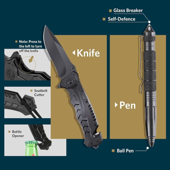 Survival Kits, Gifts for Christmas Men Dad Husband Him, 13 in 1 Survival Gear and Equipment Tactical Tools for Camping Hiking Hunting Outdoor Adventure, Cool Birthday Idea - Image 3