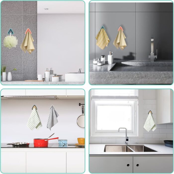 4Pcs Towel Hook Holder Grabber, Drill Free Self Adhesive Push Hooks Firmly, Colorful Dish Towel Holders for Kitchen Bathroom Organization - Image 7