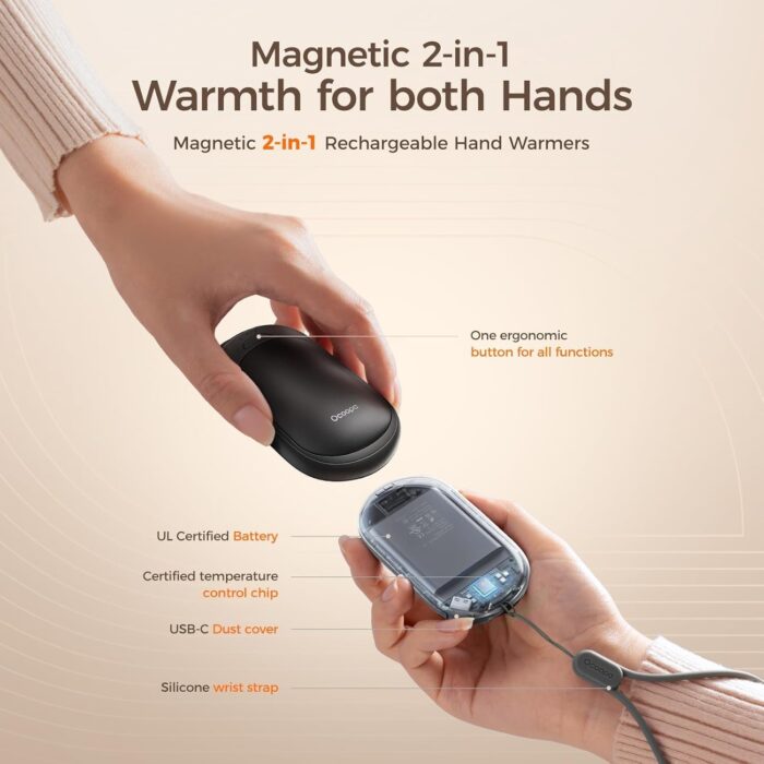 OCOOPA Magnetic Hand Warmers Rechargeable 2 Pack, AI Electric Handwarmers, Fast Heating, 3-Settings, UL Certified, Portable Heater, Gloves Fitting, Travel Essentials, Gifts Women Men, UT3 Lite - Image 5