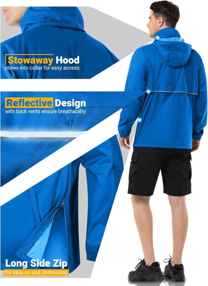 Outdoor Ventures Men's Rain Jacket Waterproof Lightweight Packable Rain Pullover for Hiking Golf Running - Image 4