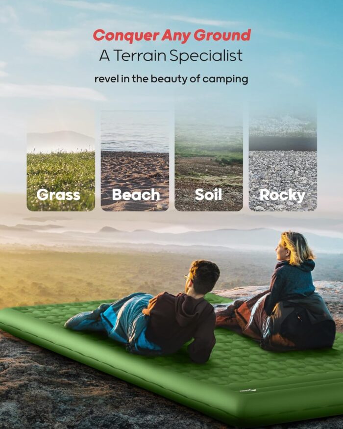 QPAU Camping Sleeping Pad, 2 Person Camping Mat, Enhanced Support for Healthy Comfort Sleep, with Built-in Foot Pump, 4.7 Inch Durable Sleeping Mattress, Hiking, Backpacking and Home - Green-1 - Image 3