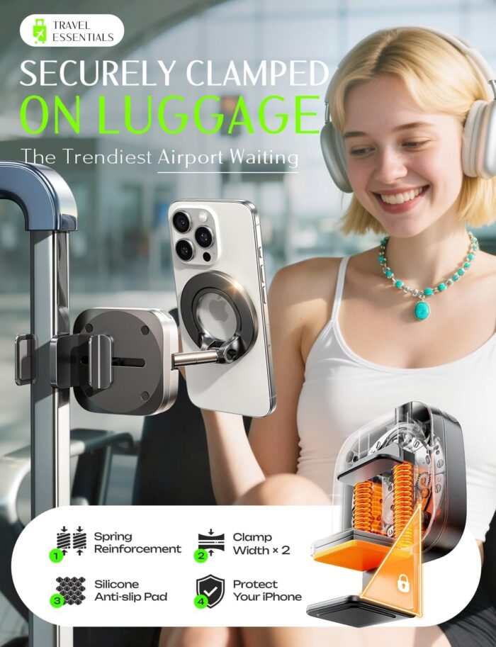 LISEN Airplane Travel Essentials for Women Phone Holder Long Flight Essentials Must Haves Handsfree for MagSafe Luggage Travel Accessories Beach Vacation Cruise Essentials 2025 Cell Phone Video Kits - Image 3