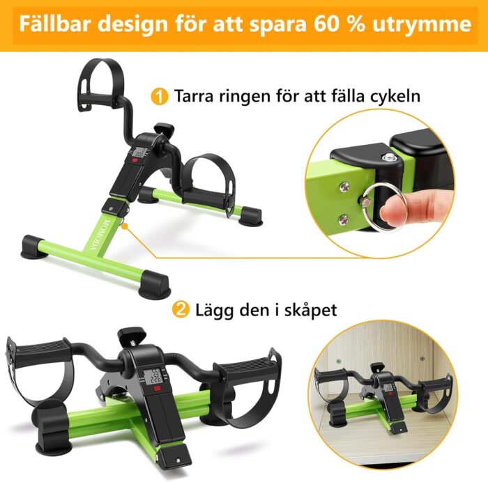 Pedal Exerciser Desk Exercise Bike Leg and Arm Bike with LCD Monitor Foldable (black/green) - Image 4