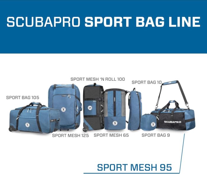 SCUBAPRO Sport 95 Mesh Dive Bag with Double Duffel Straps and Adjustable Shoulder Strap for Scuba Diving Gear, Denim Blue Color Fabric - Image 6