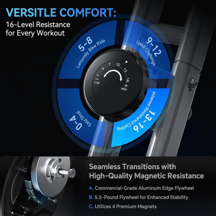 Foldable Exercise Bike for Small Apartments, Stationary Bikes for Home, Indoor Portable Cycling Bike with 16-Level Magnetic Resistance, 260LBS Capacity, 5.5 LBS Flywheel, Designed for Small Space Workout 816 - Image 2