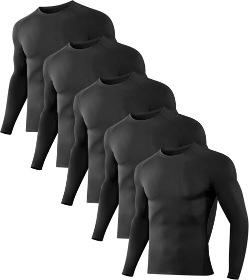 5 Pack Men's Compression Shirts Long Sleeve Athletic Workout Sports Undershirt Base Layer Top for Winter