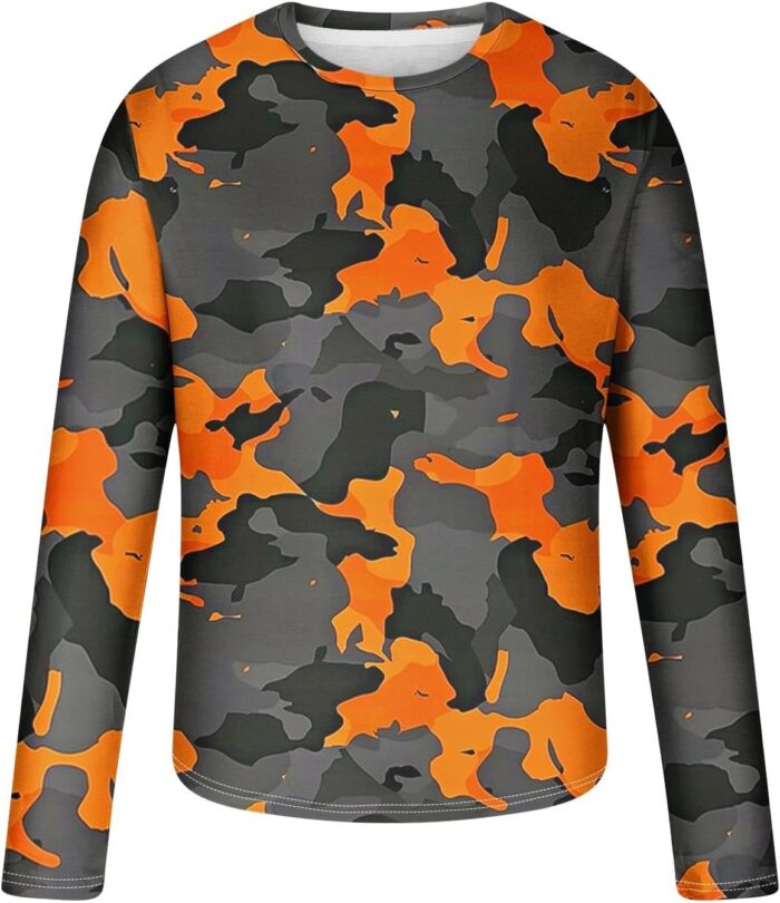 Long Sleeve Shirts for Men Camouflage Print Casual Stylish Workout Crewneck Cotton Sweatshirts Loose Fit Pullover Tees - Image 4