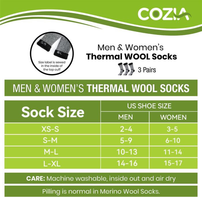 COZIA Merino Wool Socks for Men and Women Warm thermal Boot Hiking Socks 3 Pairs - Image 4