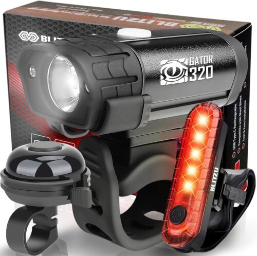 BLITZU Bike Lights, Super Bright Bicycle USB-C Rechargeable Headlight, Taillight & Bike Set, Waterproof Safety Front & Rear Back light for Night Riding, Easy to Install for Men Women Kids Road Cycling