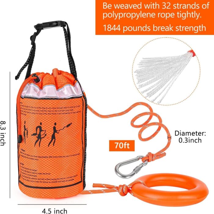 NTR Water Rescue Throw Bag with 50/70/98 Feet of Rope in 3/10 Inch Tensile Strength Rated to 1844lbs, Throwable Device for Kayaking and Rafting, Safety Equipment for Raft and Boat - Image 6