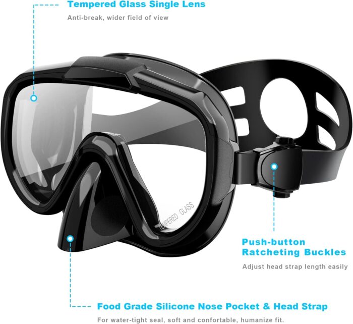 Snorkel Set, Zipoute Snorkel Dry Top Snorkeling Gear for Adults, Panoramic Anti-Leak and Anti-Fog Tempered Glass Lens, Adults Adjustable Snorkeling Set, Scuba Diving Swimming Training Snorkel Kit - Image 4