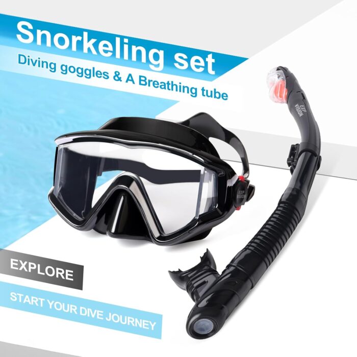 Snorkel Set Pano 3 Window Adult Snorkeling Gear, Professional Snorkel Goggles Anti-Fog Diving Mask, Anti-Leak Swim Goggles and Dry Top Snorkel for Diving, Snorkeling, Swimming - Image 6