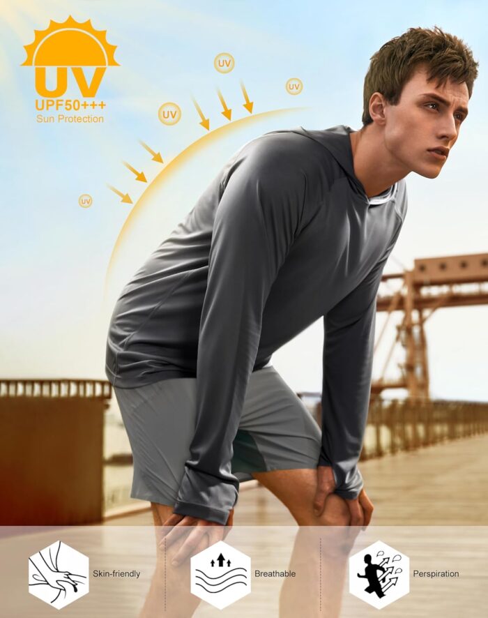isnowood Sun Shirt UPF 50+ Men's Fishing Long Sleeve UV Protection Hoodie Hiking Rash Guard Swimming Running - Image 3