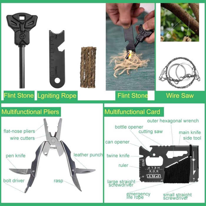 Emergency Survival Kit Gifts for Men Husband Dad, 34 in 1 Survival Gear and Equipment for Camping Hiking Outdoors Adventures, Birthday Christmas for Men Boyfriends Fathers - Image 4