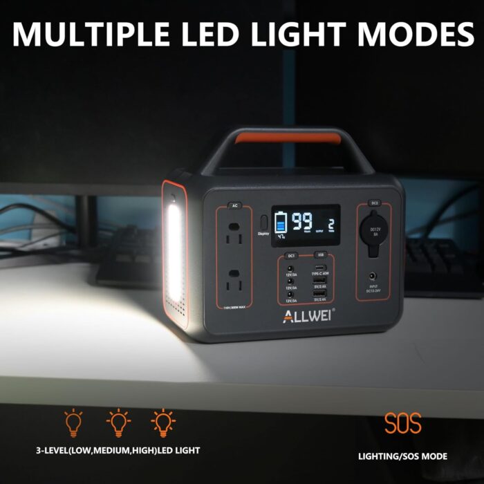 ALLWEI Portable Power Station 300W, 280Wh Solar Generator with 110V Pure Sine Wave AC Outlet, Backup Lithium Battery Generator for CPAP Outdoor RV Camping Emergency Home Use - Image 4