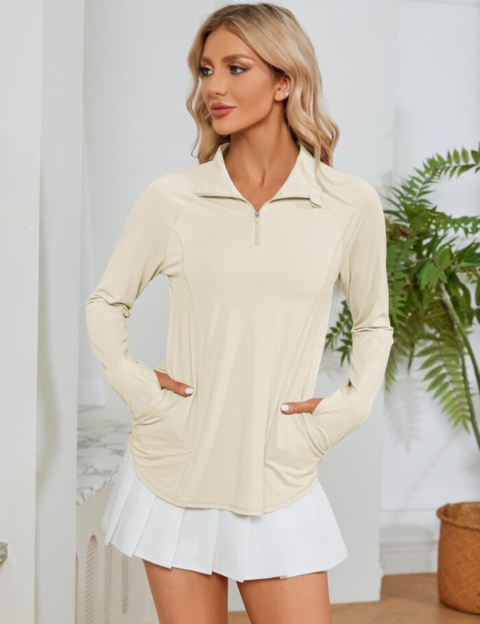 LOMON Women Long Sleeve Shirts Sun Protection 1/4 Zip Summer Quick Dry Hiking Shirts Quarter Zip Pullover for Women - Image 5