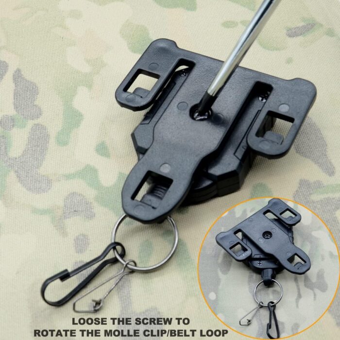 ROCOTACTICAL Military Tactical Gear Retractor, Molle Tactical Gear Tether, Retractable key/multi-tools Holder belt loop and Molle Clip Included, 1Piece (Black) - Image 6