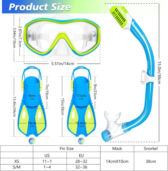 Kids Mask Fins Snorkel Set for Age 5-15,Dry Top Snorkeling Gear for Kids Boys Girls Junior & Youth, Tempered Glass Snorkel Mask with Fins for Swimming Snorkeling - Image 4