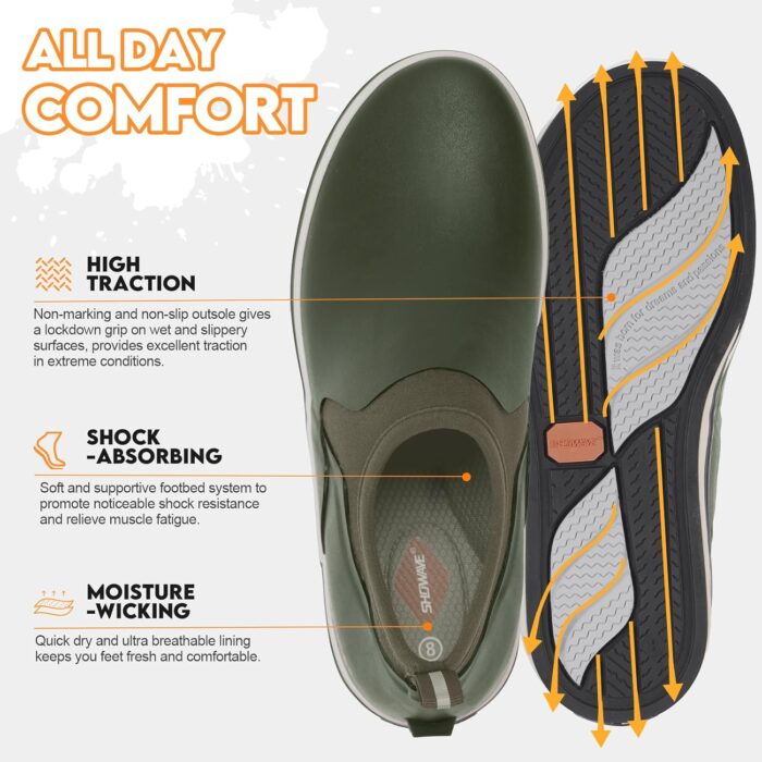 Showave Deck Shoes for Men Waterproof Garden Boots Slip-on Rain Shoes Breathable Ruber Fishing Shoes for Outdoor Mud Walking - Image 2