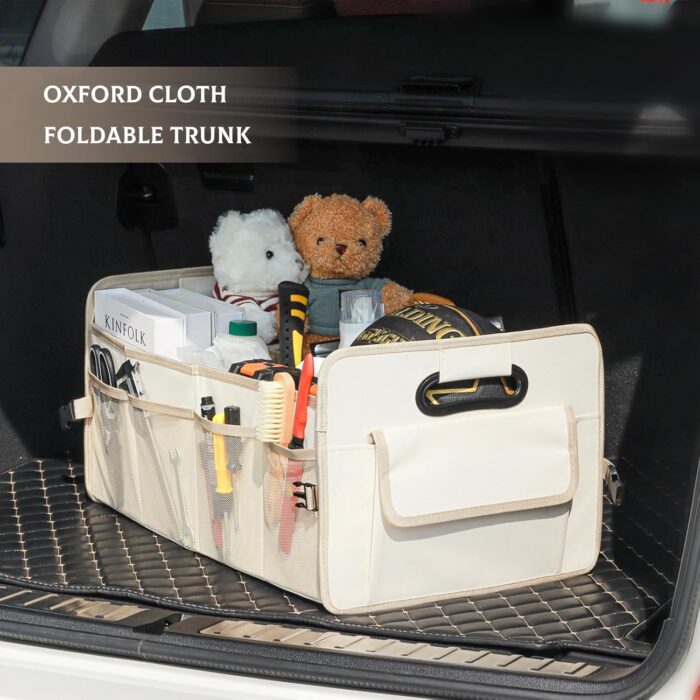JiatuA Car Trunk Organizer, Car Organizers and Storage Collapsible Multi Compartment Container Box, Adjustable Car Accessories for SUV Sedan Truck, Standard Size, Beige - Image 2