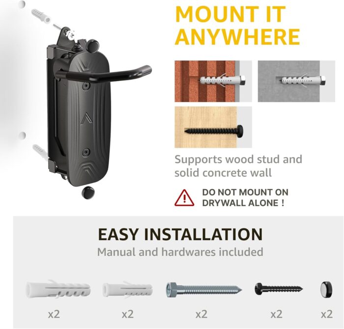 monTEK Swivel Bike Wall Mount, Bike Hangers for Garage, Space-Saving Vertical Bike Rack, Sturdy Bike Storage Rack Holds Up to 66lbs, Easy to Install, 4 Pack - Image 8