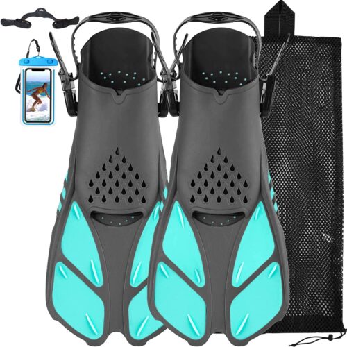Swim Fins Snorkel Fins Snorkeling Gear Flippers for Swimming Short Diving Fins Travel Size with Mesh Bag Extra Fin Strap Open Heel Adjustable