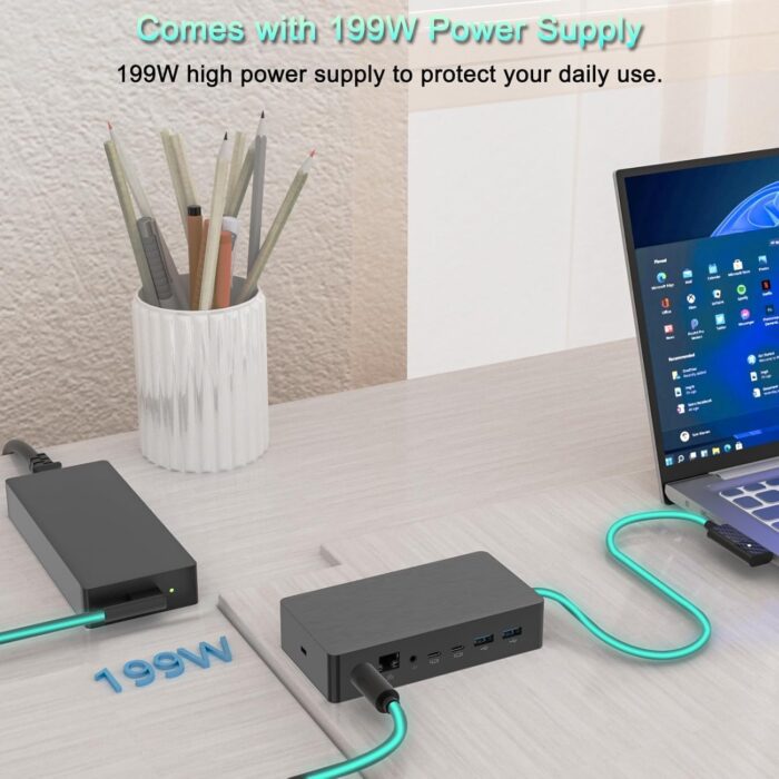 Microsoft Surface Dock 2, 9-in-1 Docking Station with Max 199W Power Supply, Dual Displays 4K Display, Ethernet, 4X USB-C, Compatible Surface Pro 8 9 X 10 11 / Go 3 4 / Book 2 3 / Laptop 4 5 6 7 - Image 4