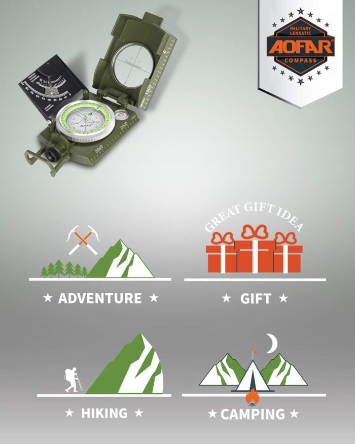 AOFAR AF-4074 Military Compass for Hiking,Lensatic Sighting Waterproof,Durable,Inclinometer for Camping,Boy Scount,Geology Activities Boating - Image 5