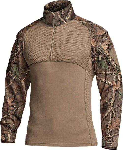 CQR Men's Combat Shirt Tactical 1/4 Zip Long Sleeve Military BDU Shirts Camo EDC Top with Pockets
