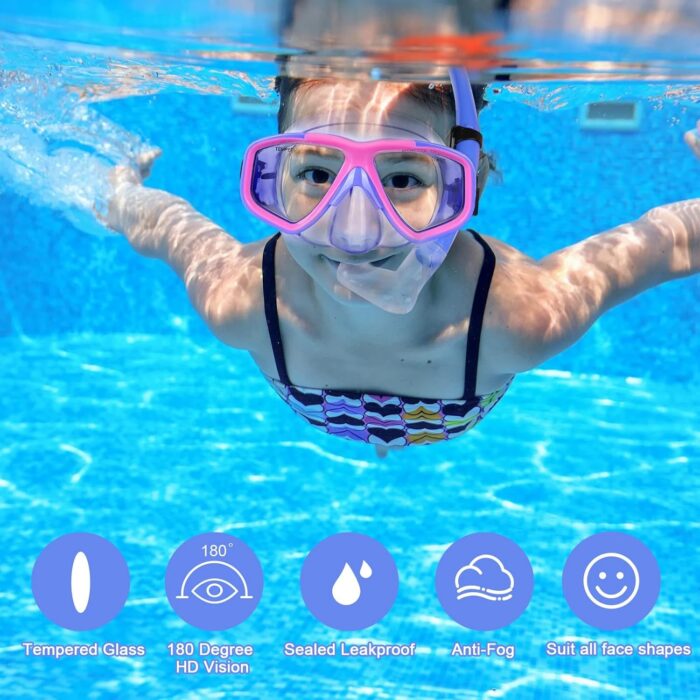 Youth Snorkel Set for Ages 7-16, Snorkeling Gear for Kids with Panoramic View Mask Anti-Fog Anti-Leak Full Dry Top Snorkel Fins Travel Bag for Swimming Diving - Image 2