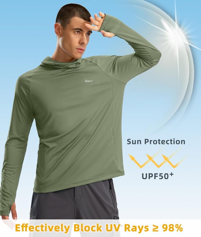 Pudolla Men's Sun Protection Hoodie UPF 50+ Fishing Hiking Shirt UV Shirts with Mask for Men Long Sleeve Lightweight - Image 2