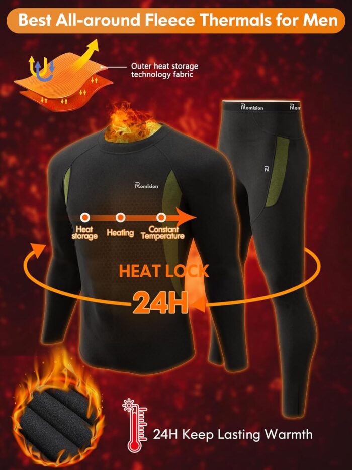 romision Thermal Underwear for Men Long Johns Fleece Lined Hunting Gear Bottom Top Set Base Layer for Cold Weather Gift - Image 4