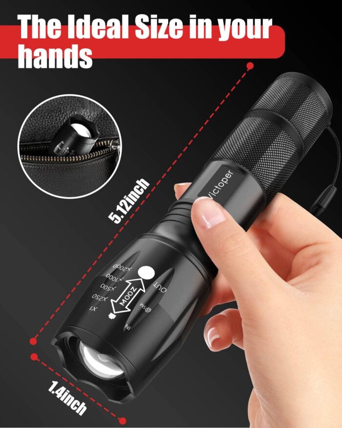Victoper LED Flashlight 2 Pack, Bright Tactical Torch High Lumens with 5 Modes, Waterproof Zoomable Flash Light for Outdoor, Gifts for Father's Day Camping Essentials Gear - Image 6