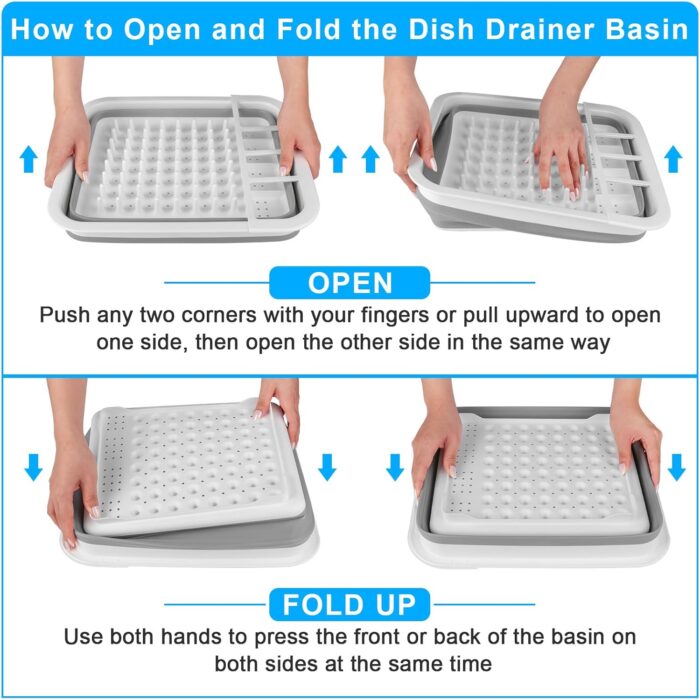 Collapsible Dish Drying Rack Portable Dish Drainers for Kitchen Counter with Drainboard, Kitchen Sink Organizer Basket RV Accessories Camper Storage and Organization Dish Rack Over Sink Drying Rack - Image 3