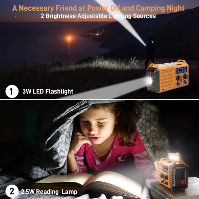 Emergency Radio with NOAA Weather Alert, Portable Solar Hand Crank AM/FM Radio for Survival,Rechargeable Battery Powered Radio,USB Charger,Flashlight,Reading Lamp,for Home Outdoor - Image 5