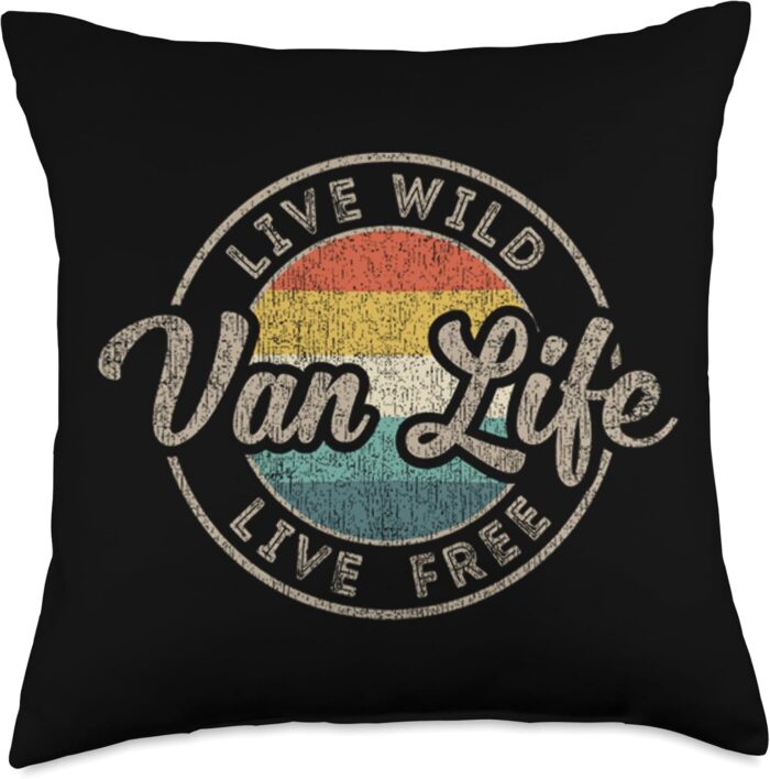 Retro Van Life Gift Vintage Van Dwellers Nomads Van Life Throw Pillow