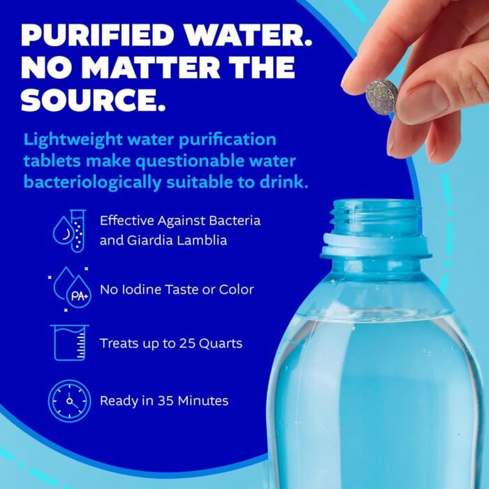 Potable Aqua Water Purification Tablets with PA Plus, Portable and Effective Solution for Camping, Hiking, Emergencies, Natural Disasters and International Travel, Two 50ct Bottles - Image 4