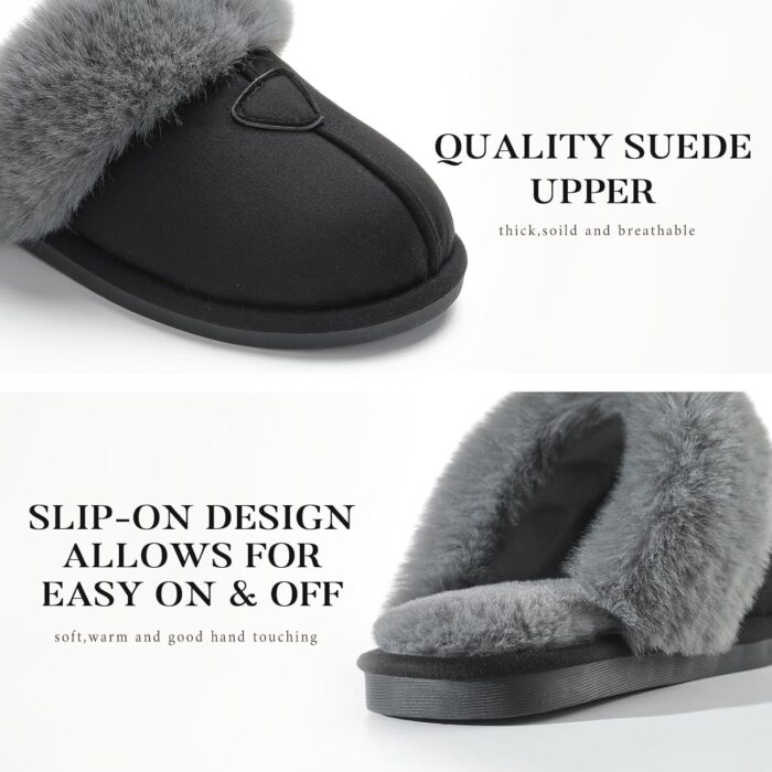 Parlovable Womens Fuzzy Slippers Memory Foam Suede House Slippers Faux Fur Indoor Outdoor Shoes - Image 3