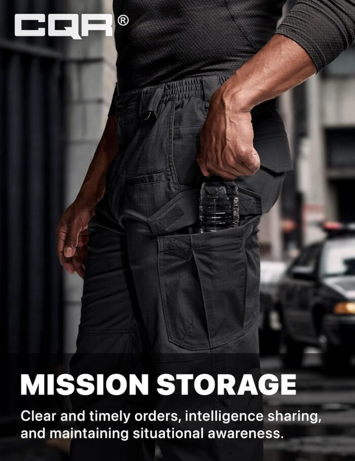 CQR Men's Flex Stretch Tactical Pants, Water Resistant Ripstop Cargo Pants, Lightweight EDC Outdoor Work Hiking Pants - Image 4