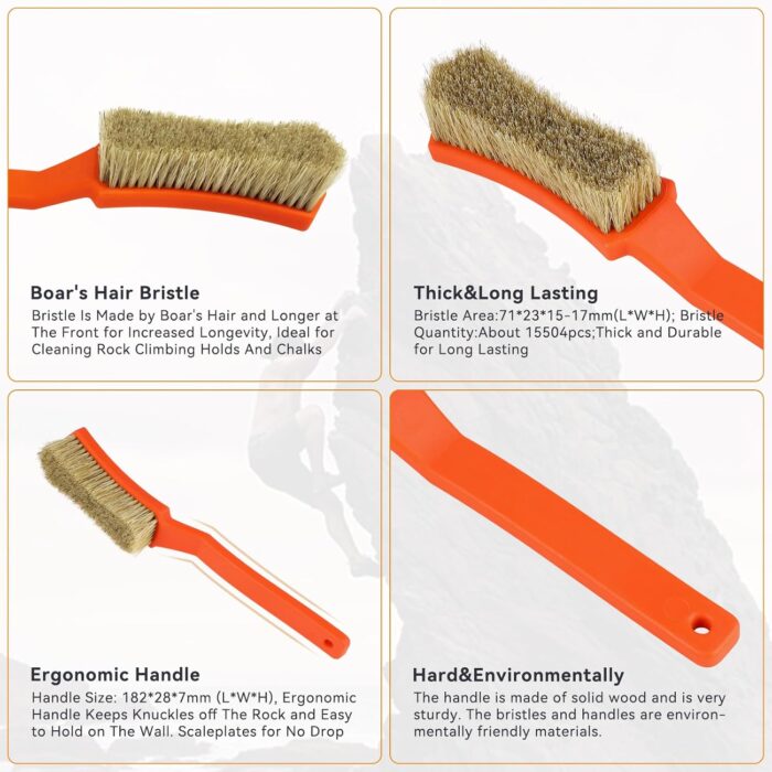 TWO STONES Bouldering Brush with Thick Ultra Durable Boar's Hair Bristles,Perfect Rock Climbing Brushes for Rock Climbing Holds on Climbing Wall as Climbing Chalk Brush Indoor or Outdoor - Image 4